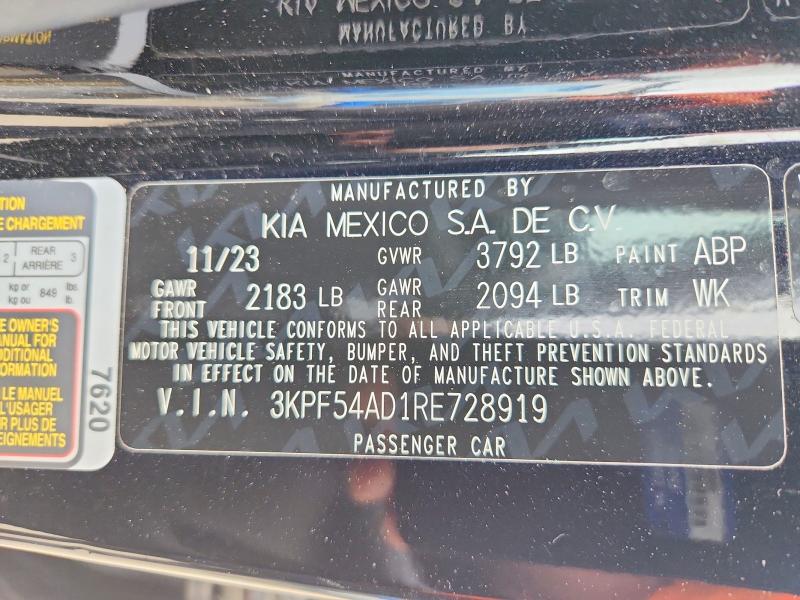 60808166 :رقم المزاد ، 3KPF54AD1RE728919 vin ، 2024 Kia Forte مزاد بيع