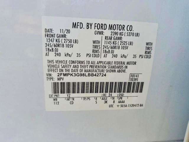 Aukcja sprzedaży 2020 Ford Edge, vin: 2FMPK3G98LBB42724, numer aukcji: 61639726
