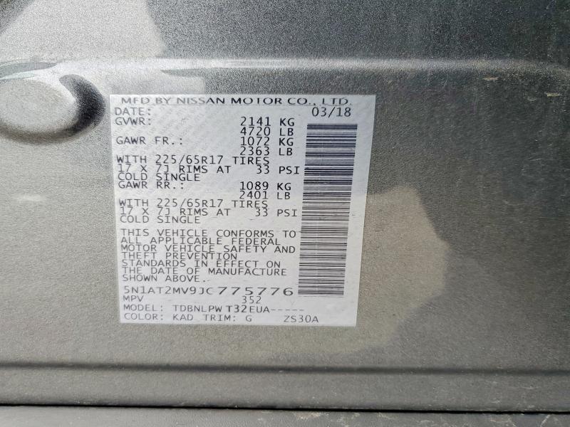 Продаж на аукціоні авто 2018 Nissan Rogue, vin: 5N1AT2MV9JC775776, номер лоту: 61874906