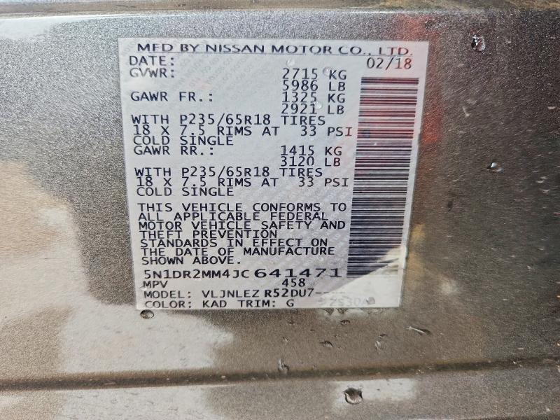 Продажа на аукционе авто 2018 Nissan Pathfinder, vin: 5N1DR2MM4JC641471, номер лота: 61154356