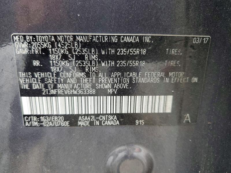 60755236 :رقم المزاد ، 2T3NFREV6HW363388 vin ، 2017 Toyota Rav4 مزاد بيع