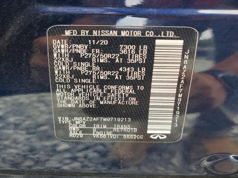 Aukcja sprzedaży 2021 Infiniti Qx80, vin: JN8AZ2AF7M9719213, numer aukcji: 62835696