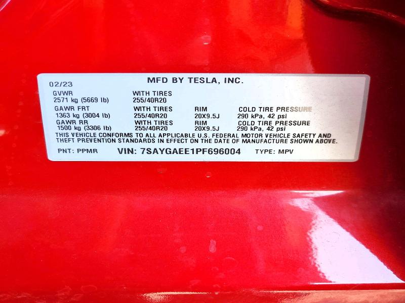 Aukcja sprzedaży 2023 Tesla Model Y, vin: 7SAYGAEE1PF696004, numer aukcji: 63306536