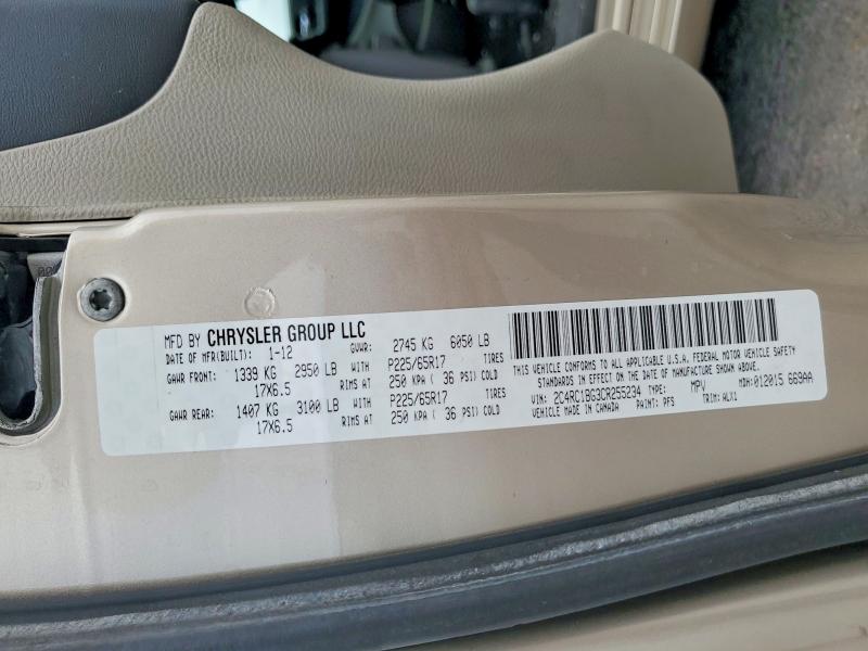 61059176 :رقم المزاد ، 2C4RC1BG3CR255234 vin ، 2012 Chrysler Town & Country مزاد بيع