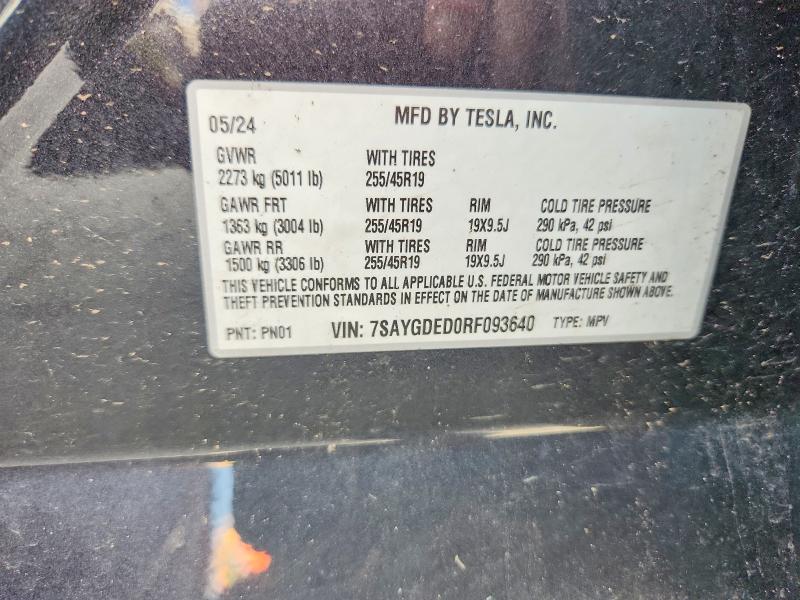 Aukcja sprzedaży 2024 Tesla Model Y, vin: 7SAYGDED0RF093640, numer aukcji: 62148106