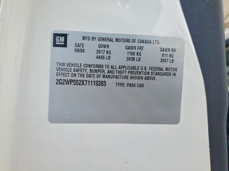 2007 Pontiac Grand Prix მანქანა იყიდება აუქციონზე, vin: 2G2WP552X71119383, აუქციონის ნომერი: 59846956