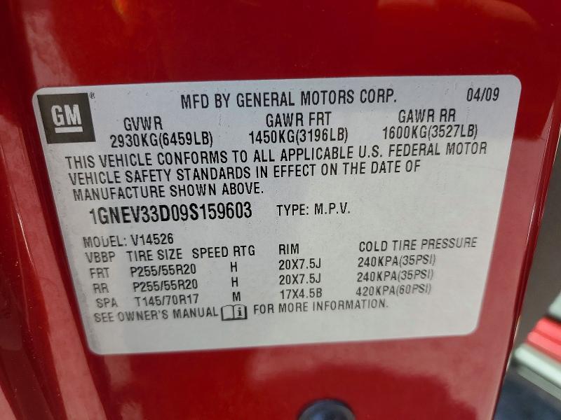 59234366 :رقم المزاد ، 1GNEV33D09S159603 vin ، 2009 Chevrolet Traverse مزاد بيع