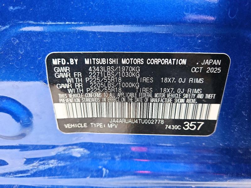 2026 Mitsubishi Outlander Sport მანქანა იყიდება აუქციონზე, vin: JA4ARUAU4TU002778, აუქციონის ნომერი: 63303246