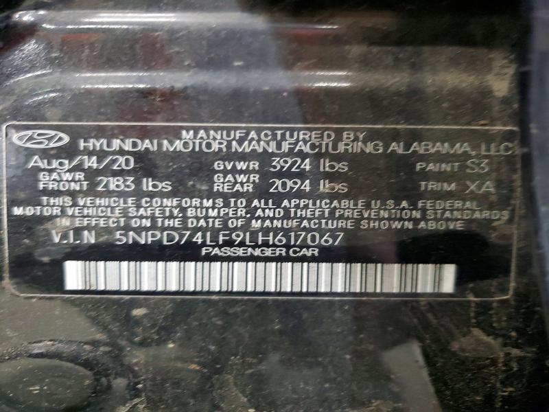 59839896 :رقم المزاد ، 5NPD74LF9LH617067 vin ، 2020 Hyundai Elantra مزاد بيع