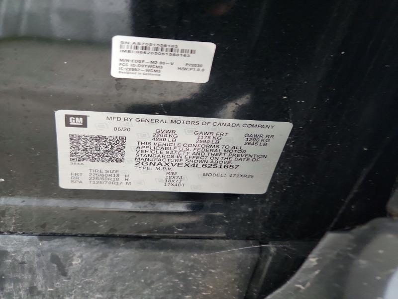 Aukcja sprzedaży 2020 Chevrolet Equinox, vin: 2GNAXVEX4L6251657, numer aukcji: 62843526