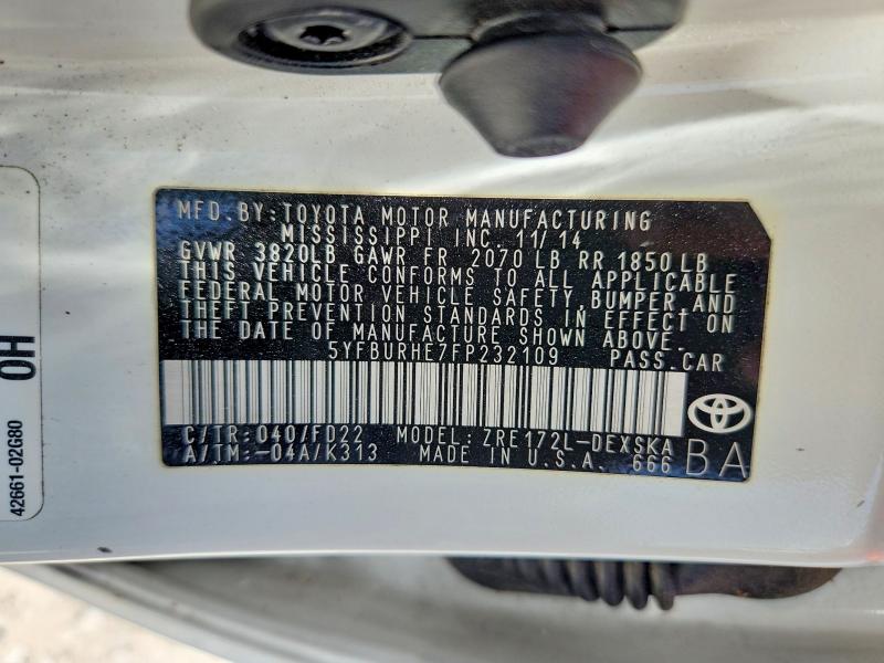 62068856 :رقم المزاد ، 5YFBURHE7FP232109 vin ، 2015 Toyota Corolla مزاد بيع