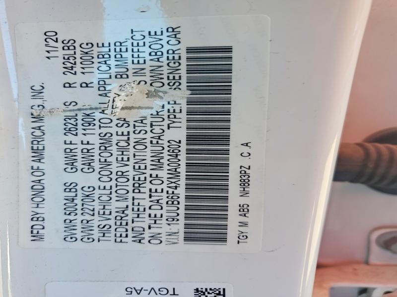 60840116 :رقم المزاد ، 19UUB6F4XMA004602 vin ، 2021 Acura Tlx مزاد بيع