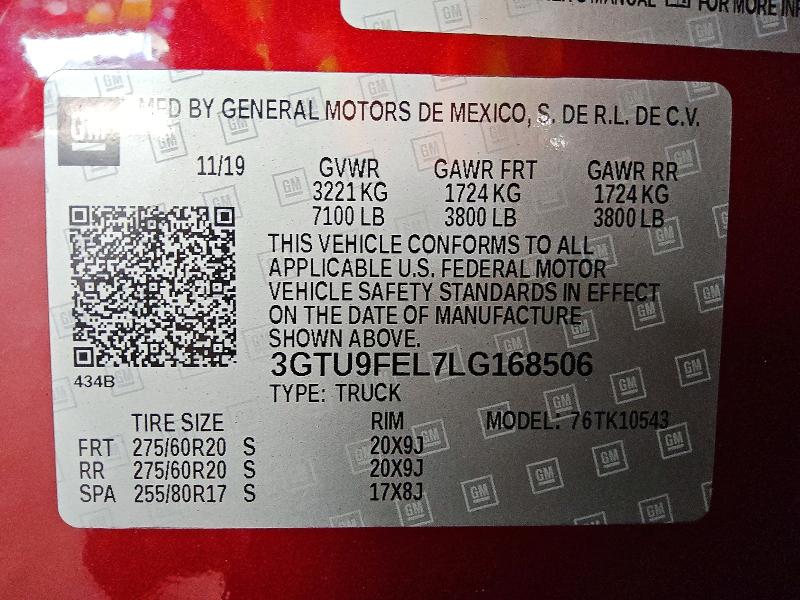 Продаж на аукціоні авто 2020 Gmc Sierra, vin: 3GTU9FEL7LG168506, номер лоту: 61621776