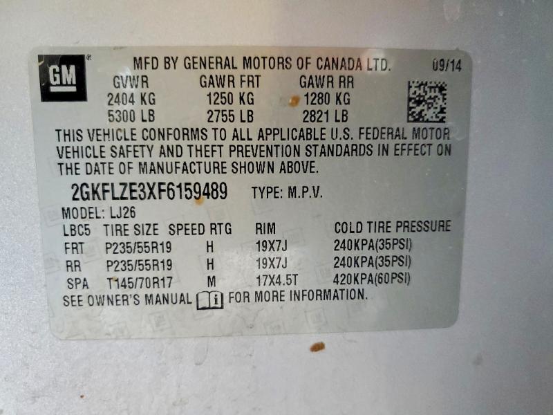 Aukcja sprzedaży 2015 Gmc Terrain, vin: 2GKFLZE3XF6159489, numer aukcji: 62067246