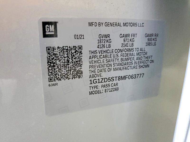 2021 Chevrolet Malibu მანქანა იყიდება აუქციონზე, vin: 1G1ZD5ST8MF063777, აუქციონის ნომერი: 62164326