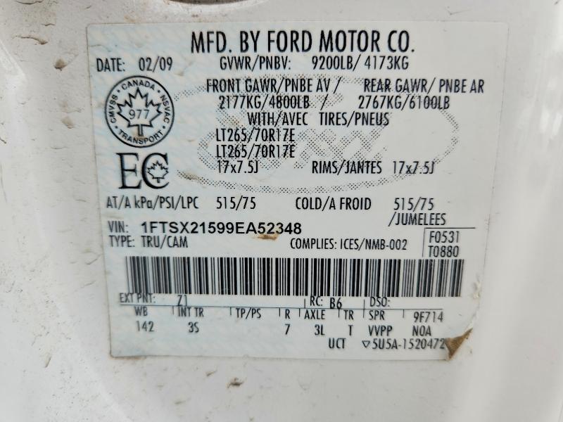60380776 :رقم المزاد ، 1FTSX21599EA52348 vin ، 2009 Ford F250 مزاد بيع