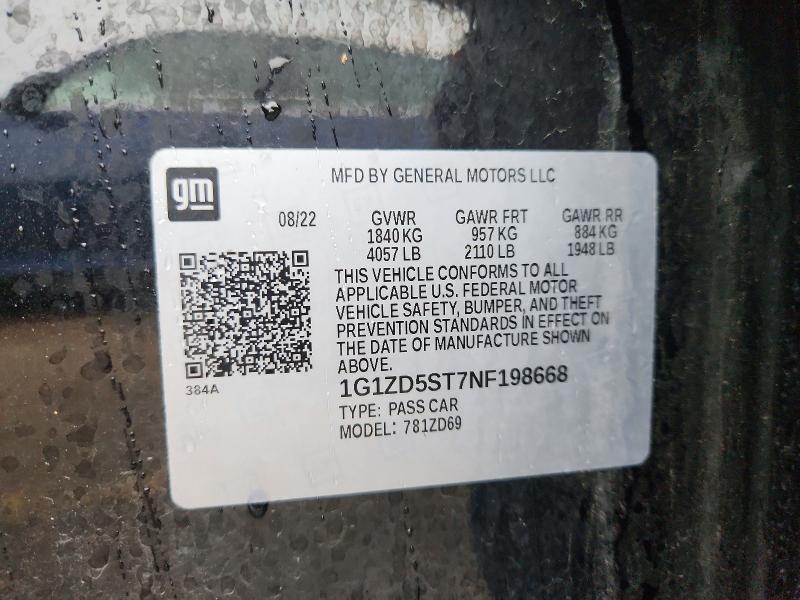 62205926 :رقم المزاد ، 1G1ZD5ST7NF198668 vin ، 2022 Chevrolet Malibu مزاد بيع