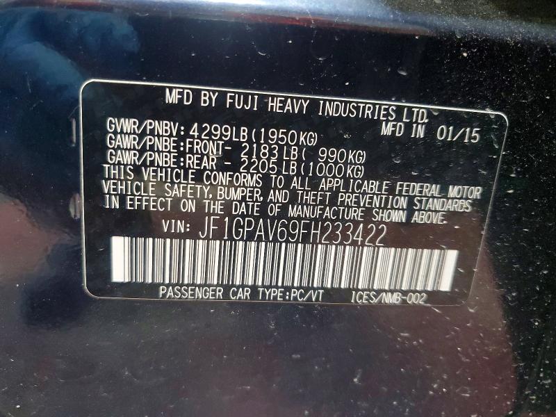 Продаж на аукціоні авто 2015 Subaru Impreza, vin: JF1GPAV69FH233422, номер лоту: 59825376