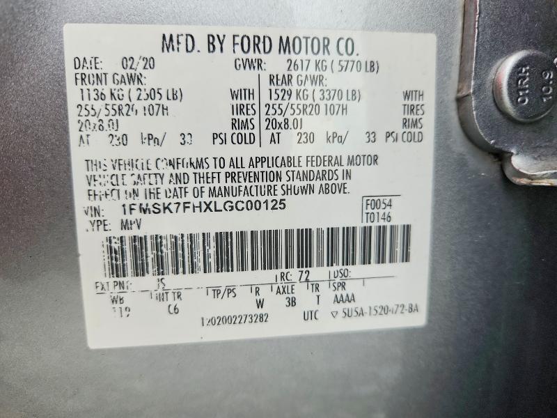 Продажа на аукционе авто 2020 Ford Explorer, vin: 1FMSK7FHXLGC00125, номер лота: 62038066