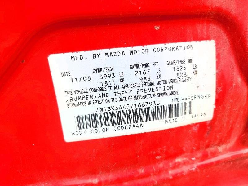 61131496 :رقم المزاد ، JM1BK344571667930 vin ، 2007 Mazda 3 مزاد بيع