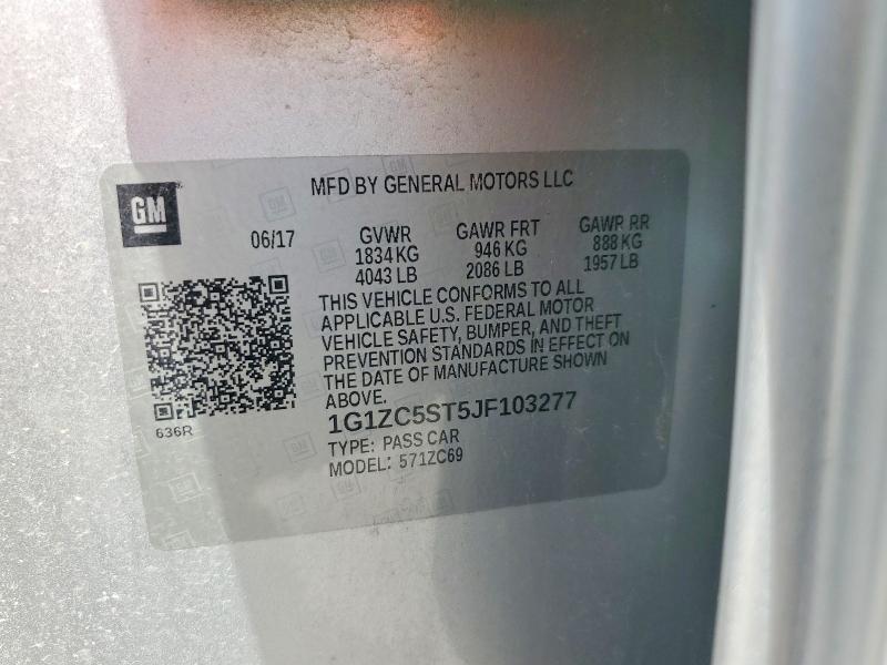Aukcja sprzedaży 2018 Chevrolet Malibu, vin: 1G1ZC5ST5JF103277, numer aukcji: 62186506