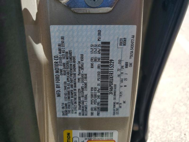 2015 Ford Fusion მანქანა იყიდება აუქციონზე, vin: 3FA6P0RUXFR115229, აუქციონის ნომერი: 60198636