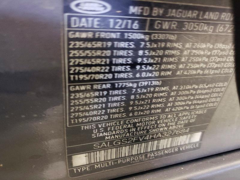 60983806 :رقم المزاد ، SALGS2FV4HA327684 vin ، 2017 Land Rover Range Rover مزاد بيع