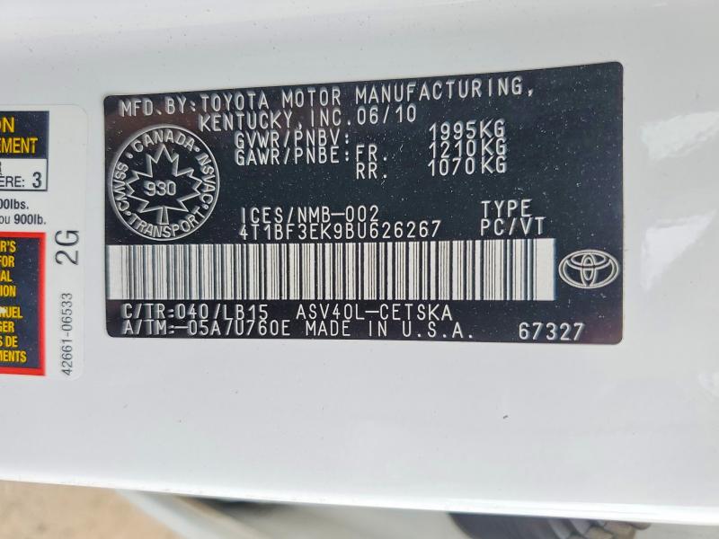 Продажа на аукционе авто 2011 Toyota Camry, vin: 4T1BF3EK9BU626267, номер лота: 60002156