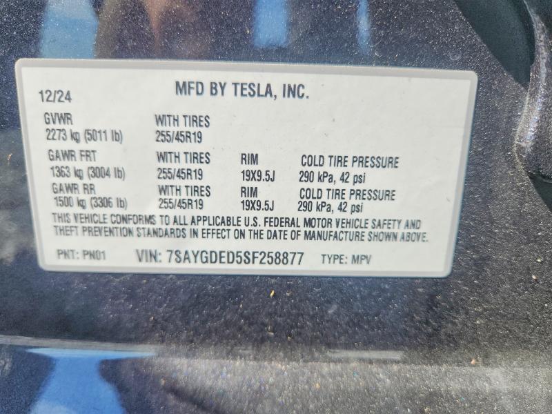 Aukcja sprzedaży 2025 Tesla Model Y, vin: 7SAYGDED5SF258877, numer aukcji: 59902106