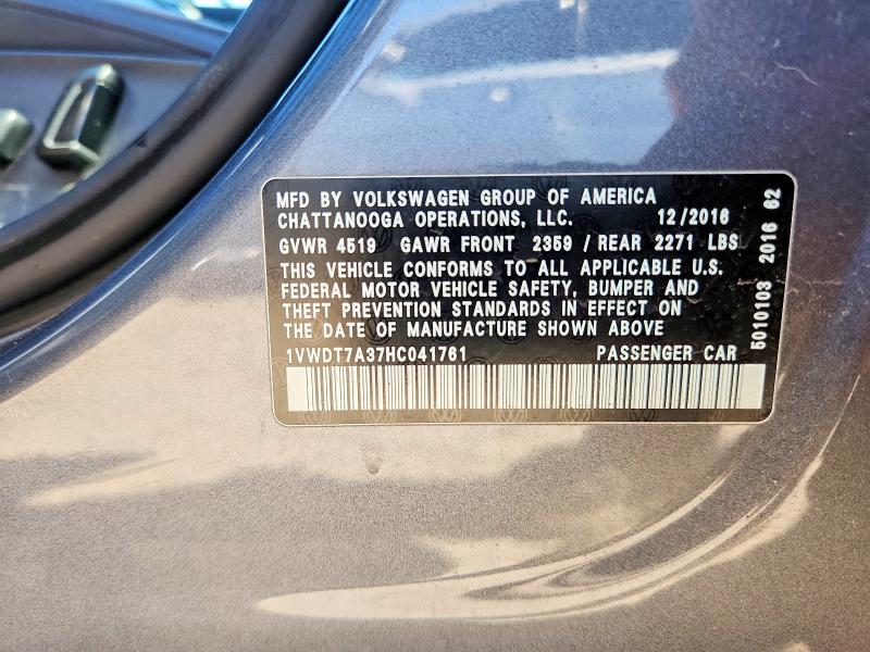 Aukcja sprzedaży 2017 Volkswagen Passat, vin: 1VWDT7A37HC041761, numer aukcji: 59797856