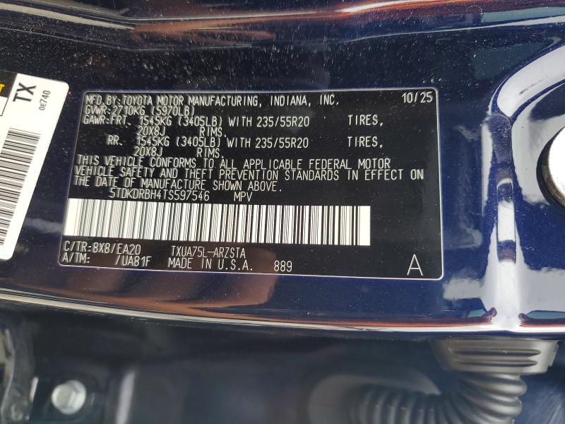 2026 Toyota Highlander მანქანა იყიდება აუქციონზე, vin: 5TDKDRBH4TS597546, აუქციონის ნომერი: 60631306