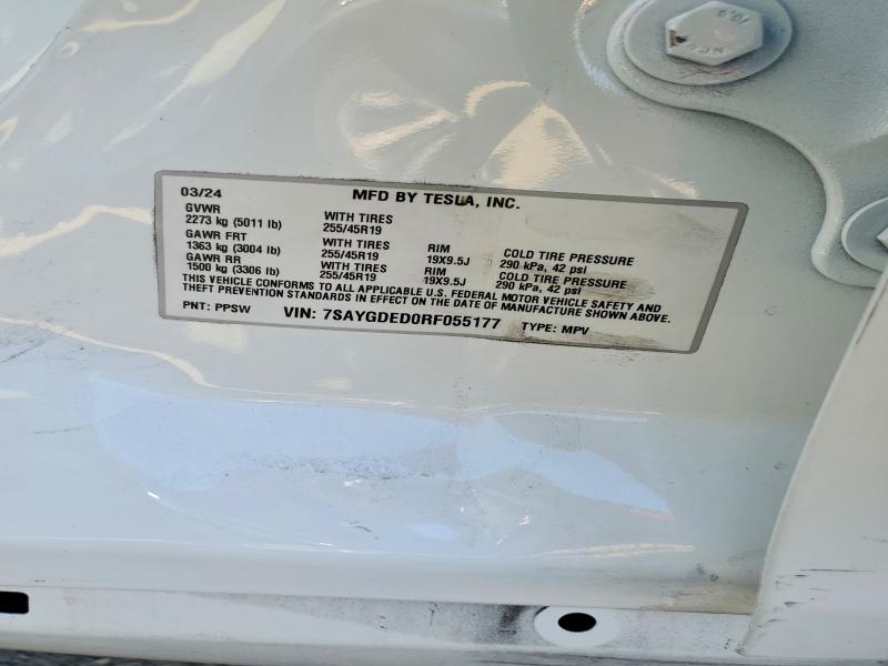 2024 Tesla Model Y მანქანა იყიდება აუქციონზე, vin: 7SAYGDED0RF055177, აუქციონის ნომერი: 60688076