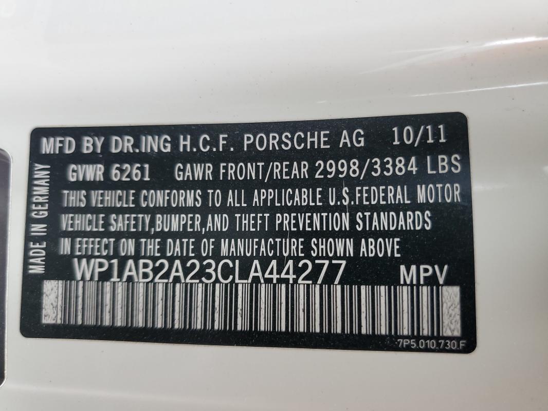 59906806 :رقم المزاد ، WP1AB2A23CLA44277 vin ، 2012 Porsche Cayenne مزاد بيع