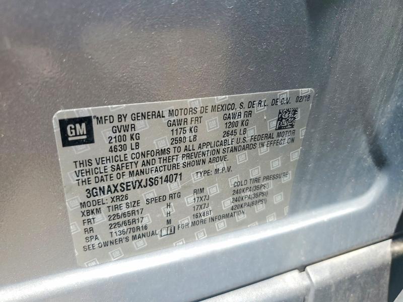 61107966 :رقم المزاد ، 3GNAXSEVXJS614071 vin ، 2018 Chevrolet Equinox مزاد بيع
