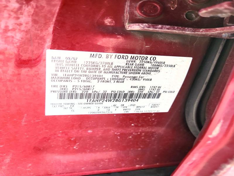 61626176 :رقم المزاد ، 1FAHP24W28G139404 vin ، 2008 Ford Taurus مزاد بيع
