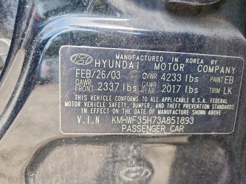 62623536 :رقم المزاد ، KMHWF35H73A851893 vin ، 2003 Hyundai Sonata مزاد بيع