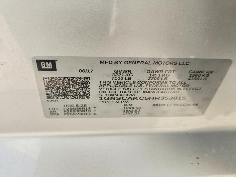61703586 :رقم المزاد ، 1GNSCAKC5HR353815 vin ، 2017 Chevrolet Tahoe مزاد بيع