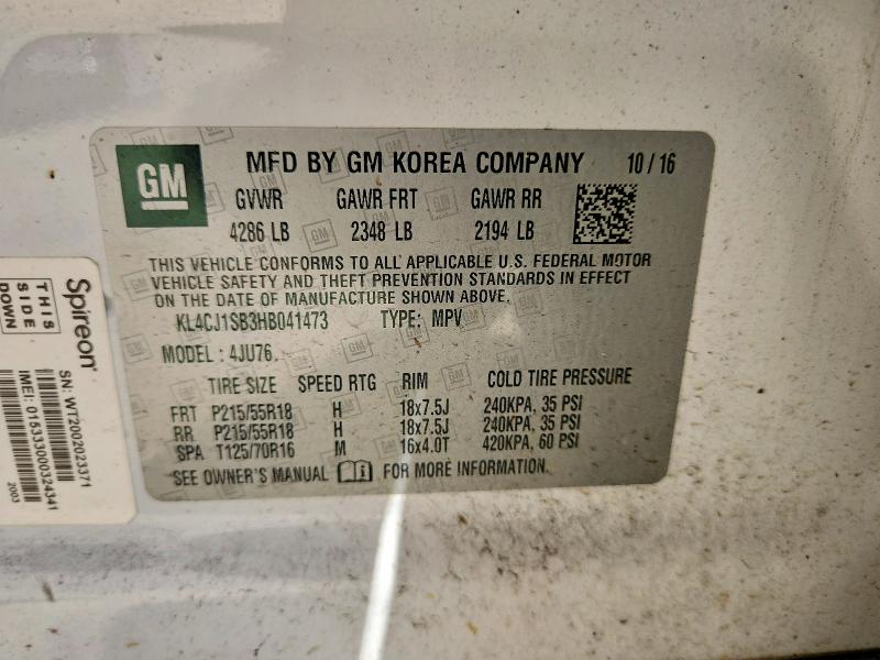 62405946 :رقم المزاد ، KL4CJ1SB3HB041473 vin ، 2017 Buick Encore مزاد بيع