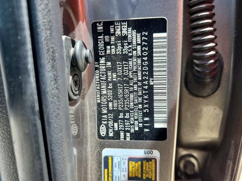 2013 Kia Sorento მანქანა იყიდება აუქციონზე, vin: 5XYKT4A22DG402772, აუქციონის ნომერი: 61008176