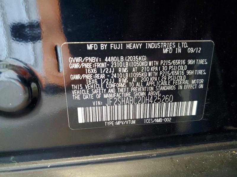 Продаж на аукціоні авто 2013 Subaru Forester, vin: JF2SHABC2DH425260, номер лоту: 59274796