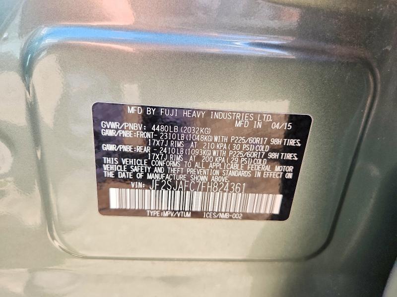 Aukcja sprzedaży 2015 Subaru Forester, vin: JF2SJAFC7FH824361, numer aukcji: 61688946