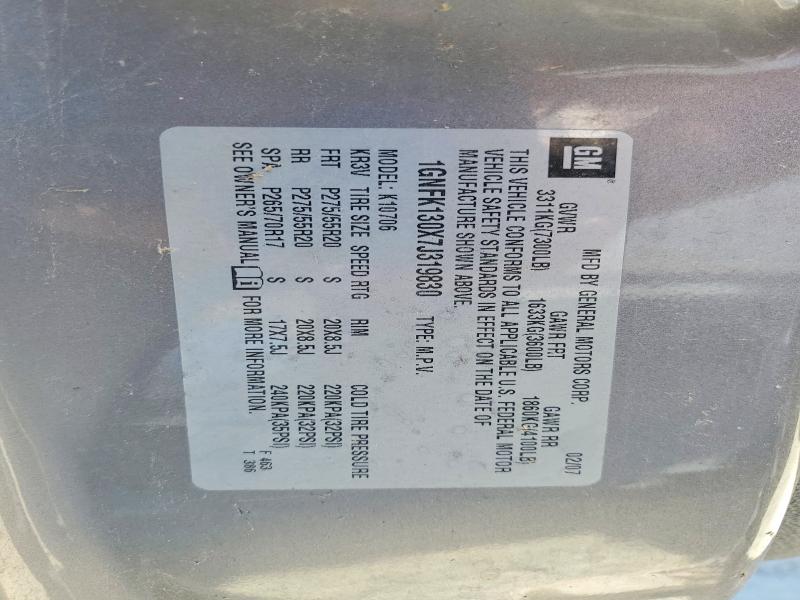 62908426 :رقم المزاد ، 1GNFK130X7J319830 vin ، 2007 Chevrolet Tahoe مزاد بيع