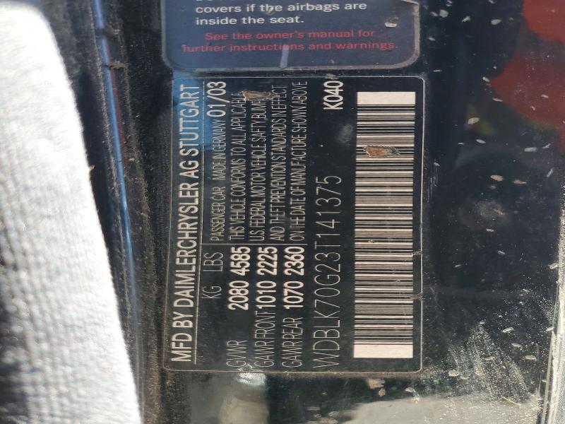 Продаж на аукціоні авто 2003 Mercedes-benz Clk, vin: WDBLK70G23T141375, номер лоту: 60703996