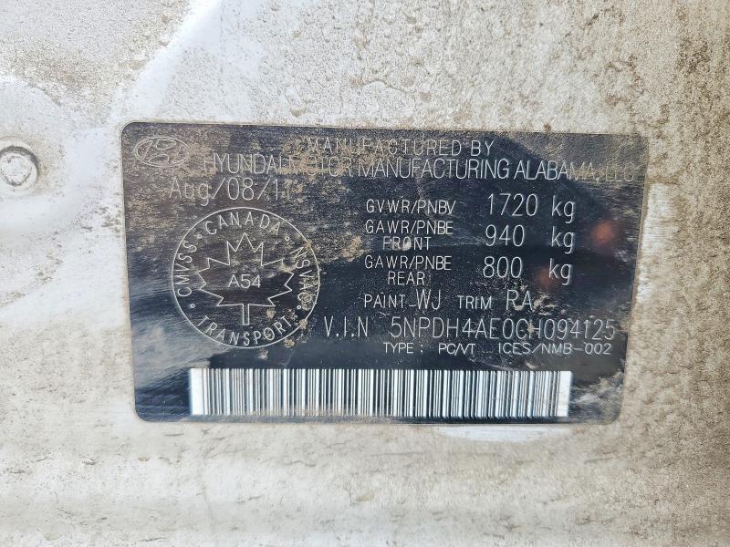 Aukcja sprzedaży 2012 Hyundai Elantra, vin: 5NPDH4AE0CH094125, numer aukcji: 59350236