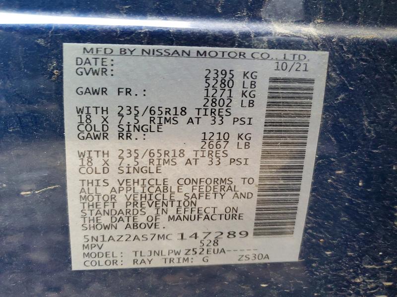 Продажа на аукционе авто 2021 Nissan Murano, vin: 5N1AZ2AS7MC147289, номер лота: 60388146