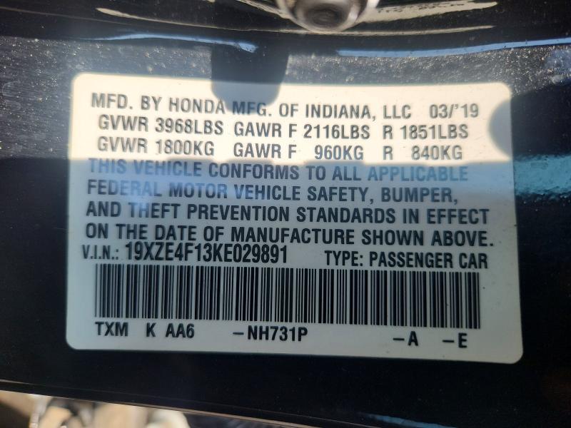 85619145 :رقم المزاد ، 19XZE4F13KE029891 vin ، 2019 Honda Insight مزاد بيع
