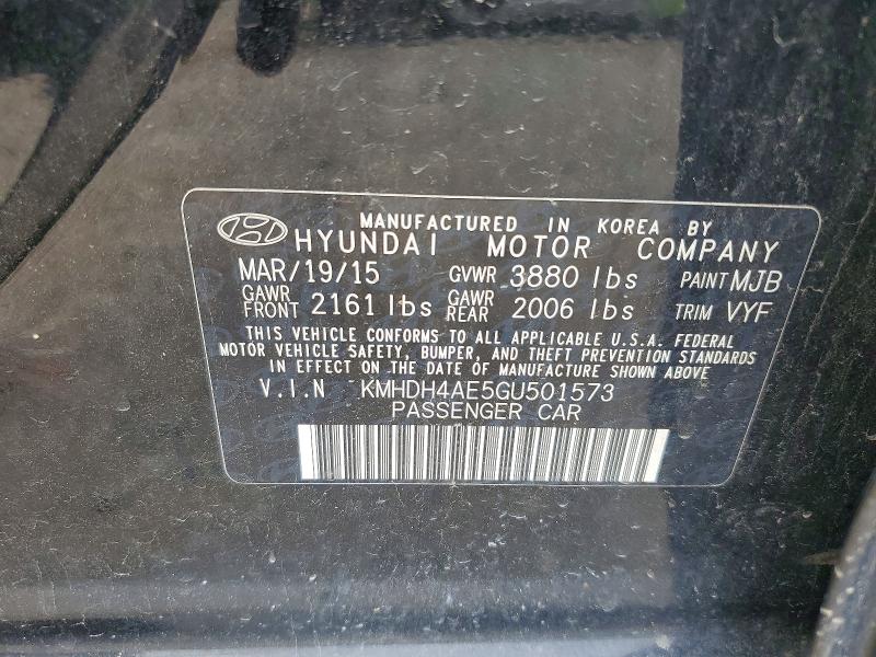 2016 Hyundai Elantra მანქანა იყიდება აუქციონზე, vin: KMHDH4AE5GU501573, აუქციონის ნომერი: 61592356