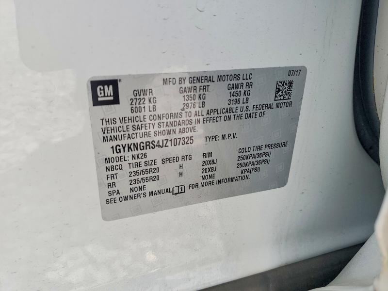 60642236 :رقم المزاد ، 1GYKNGRS4JZ107325 vin ، 2018 Cadillac Xt5 مزاد بيع