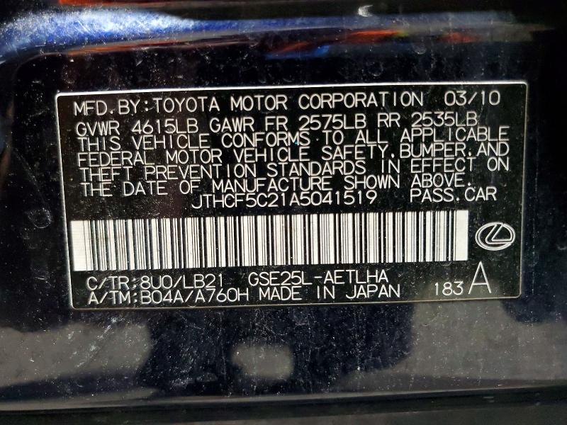 59315276 :رقم المزاد ، JTHCF5C21A5041519 vin ، 2010 Lexus Is مزاد بيع