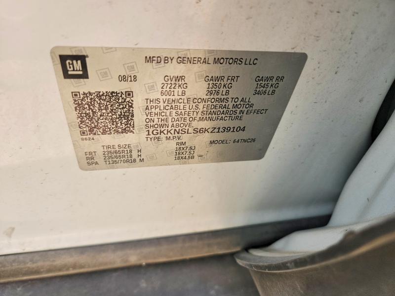 2019 Gmc Acadia მანქანა იყიდება აუქციონზე, vin: 1GKKNSLS6KZ139104, აუქციონის ნომერი: 62066096